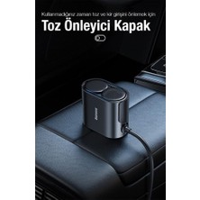 Baseus 30W USB ve Type-C Girişli Hızlı Araç Şarjı, 2 Adet Çakmak Soketi Dağıtıcısı 1 Metre Çakmaklık