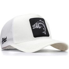 BlackBörk V1 Trucker Balık - 1 Kod Logolu Unisex Beyaz Şapka (Cap)