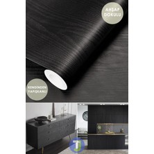 Technojet Kendinden Yapışkanlı Ahşap Görünümlü Siyah Mutfak Banyo Tezgah Duvar Dolap Masa Kaplama 60X500CM