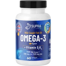 Supra Vitamin Klinik Onaylı Epax® Omeg-3 Balık Yağı, 2.000 Mg Fish Oil + Vitamin D3 & K2, 60 Kapsül