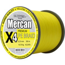 Mercan Pe Örgü Premium 4x Ip   500 M Fosforlu Sarı  Misina