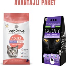 Vet Prive Kısırlaştırılmış Kedi Maması Somonlu 10 kg + Guupy 10 Lt Kedi Kumu Avantaj Paketi