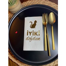 Kidspartim Gold Yaldızlı Beyaz Kedi Iyi Ki Doğdun Garson Katlama Peçete 16 Lı