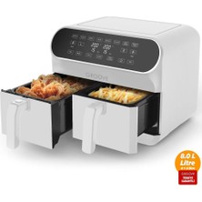 Groove Max Plus Xxl 1800W (4lt+4lt) 8lt Çift Hazneli Smart Airfryer Air Fryer Yağsız Sıcak Hava Fritözü Beyaz