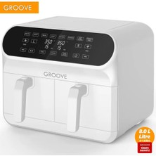 Groove Max Plus Xxl 1800W (4lt+4lt) 8lt Çift Hazneli Smart Airfryer Air Fryer Yağsız Sıcak Hava Fritözü Beyaz