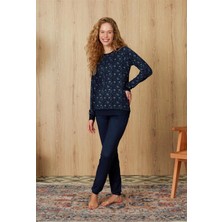 Doreanse Kadın Lacivert Mini Çiçek Desenli T-Shirt Pijama Takımı 4094
