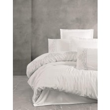 Cotton Box Brode Nakışlı Çift Kişilik Saten Nevresim Takımı Genny Beyaz