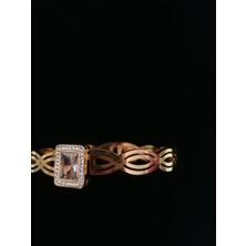 Pink Bijuteri Kadın Çelik Kararmaz Gold Baget Model Parlak Taşlı Kelepçe Bileklik