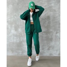 Amor Face  Kapüşonlu Tam Fermuarlı 3 Iplik Şardonlu %100 Pamuk Tam Kışlık Kadın Eşofman Takımı