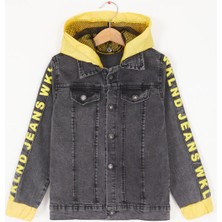 Wikiland Füme Kolları Yazılı Kapüşonlu Erkek Çocuk Jean Ceket 16814