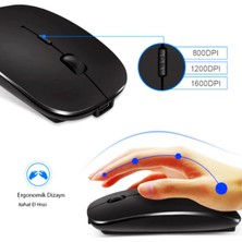 Wontis Premium Ultra Slim Mat Black Şarjlı Kablosuz Bluetooth 3.0 1600 Dpi Optical Sessiz Mouse