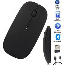 Wontis Premium Ultra Slim Mat Black Şarjlı Kablosuz Bluetooth 3.0 1600 Dpi Optical Sessiz Mouse