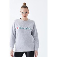 Vestamark Gri Oversize Baskılı Sweatshirt