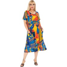 Melsay Butik Sarı Balık Kuplu Cepli Kısa Kollu Kadın Midi Elbise