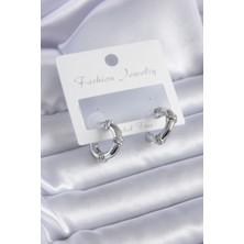 Clariss Gümüş Renk Zirkon Taşlı Halka Model Pirinç Kadın Küpe