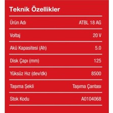 Attlas Pro Atbl 18 Ag 502C 20V Akülü Avuç Taşlama