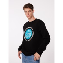 People By Fabrika Bisiklet Yaka Baskılı Siyah Erkek Sweatshırt SPBF3WM-SWT5011
