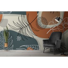 Lotus Aura Soyut Yaprak Desenli Duvar Kağıdı, pastel Tonlarda Turuncu Mavi Duvar Resmi