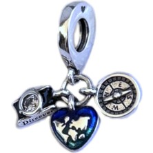 Kamera, Pusula ve Dünya Charm | 925 Ayar Gümüş