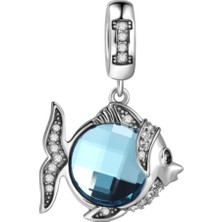 Mavi Taşlı Balık Charm | 925 Ayar Gümüş