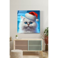 Hinora Noel Şapkalı Kedi Cam Tablo, Dekoratif Cam Tablo