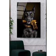 Hinora Doberman Gold Cam Tablo, Dekoratif Cam Tablo