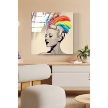 Hinora Colorful Woman Cam Tablo, Dekoratif Cam Tablo