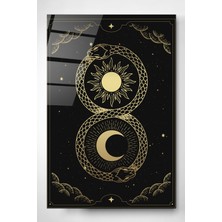 Hinora Gold Ay ve Güneş Cam Tablo, Dekoratif Cam Tablo