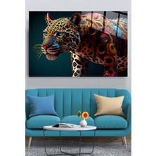 Hinora  Renkli Leopar Cam Tablo, Dekoratif Cam Tablo
