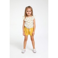 Escabel 9 Ay-5 Yaş Kız Çocuk Çiçek Desenli Şort Takım Sarı