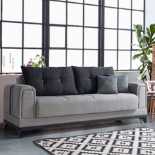 Eymense Okyanus Çekyatlı Gri Üçlü Kanepe Çekyat