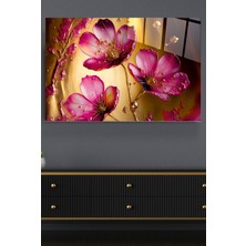 Hinora Pink Flowers Cam Tablo, Dekoratif Cam Tablo