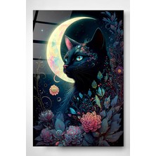 Hinora Moon And Cat Cam Tablo, Dekoratif Cam Tablo