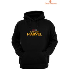 Ors Trend Captain Marvel Baskılı 3 Iplik Unisex Siyah Kapişonlu Sweatshirt