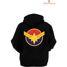 Ors Trend Captain Marvel Baskılı 3 Iplik Unisex Siyah Kapişonlu Sweatshirt