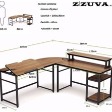 Zizuva L Köşe Monitör Raflı Çizim ve Çalışma Masası