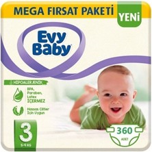 Evy Baby 3 Beden Midi Mega Fırsat Paketi 360'LI Bebek Bezi