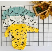Miyakidsworld Çıtçıtlı 3'lü Desenli Erkek Bebek Body Zıbın Erkek Body %100 Pamuk