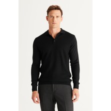 ALTINYILDIZ CLASSICS Erkek Siyah Standart Fit Normal Kesim Polo Yaka Yünlü Triko Kazak
