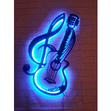 Deluxe Wood Kumandalı Gitar Sol Anahtar Rgb LED Işıklı Ahşap Mdf Dekoratif Tablo 50X30