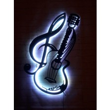 Deluxe Wood Kumandalı Gitar Sol Anahtar Rgb LED Işıklı Ahşap Mdf Dekoratif Tablo 50X30