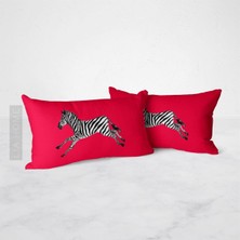 Zebra Desenli Mercan Renk Çift Taraflı Dekoratif  2'li Yastık Kılıfı Seti 32 x 55 cm