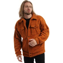 Polo State Erkek Oversize Çıt Çıt Kapamalı Cepli Tarçın Peluş Ceket