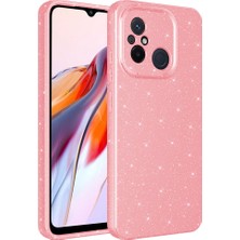 Case Street Xiaomi Redmi 12C Kılıf Koton Simli Silikon Arka Kapak Kamera Korumalı Pembe