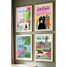 Taranist.Co The New Yorker Kedi Cat Girl Fashion Her Biri A3 Boyutta Çerçevesiz 4 Adet Kuşe Kağıt Kalın Poster