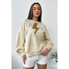 Zaroli Kadın Oversize Baskılı Ribanalı Sweatshirt