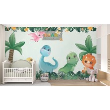 Lotus Aura Sevimli Yavru Dinozorlar Duvar Kağıdı, Çiçekli Çocuk Odası Duvar Resmi 100 cm x 100 cm