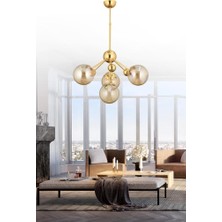 Istanbul Avize Larin 4'lü Gold Sarı Glop Camlı Avize