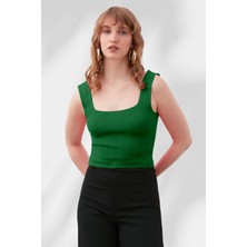 Tenda Moda Tena Moda Kadın Yeşil Kare Yaka Kalın Fitilli Atlet