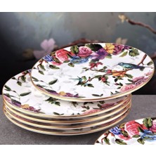 Pinkev Flora 6 Kişilik 25CM Seramik Servis Sunum Tabağı Seti